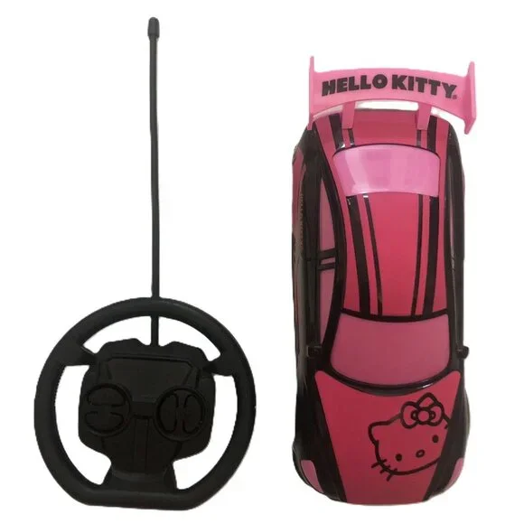 Hello Kitty Remote Control Racing Car & Wheel Controller Black Pink Set of 3 - Picture 3 of 16